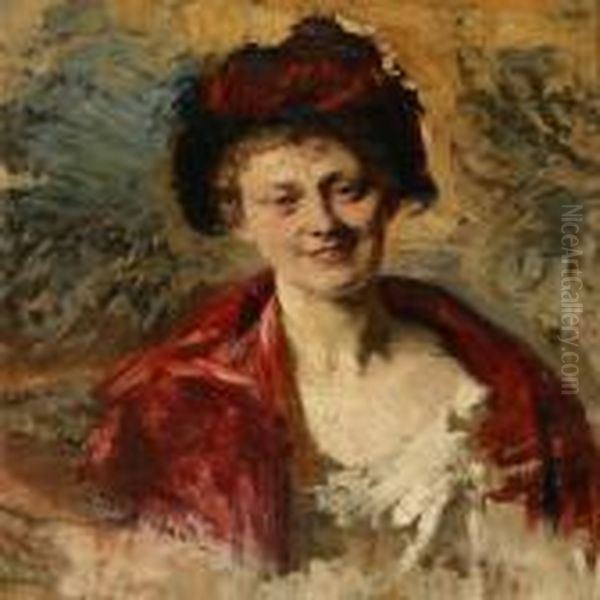 Woman With A Hat Oil Painting by Bertha Wegmann