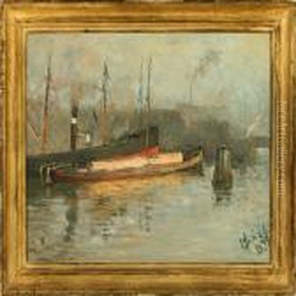 Harbour With Ships Oil Painting by Bertha Wegmann