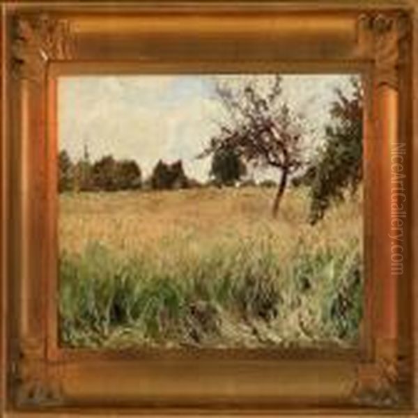 A Golden Field Oil Painting by Bertha Wegmann