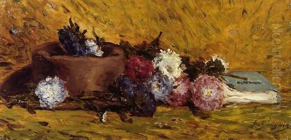 China Asters, Hat and Book Oil Painting by Paul Gauguin