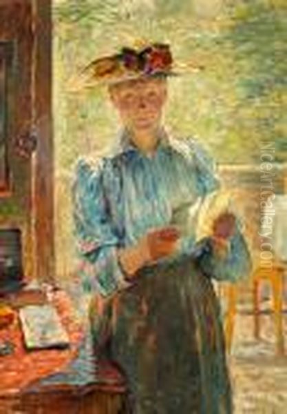 Portrait Of A Lady Holding A Letter Oil Painting by Bertha Wegmann