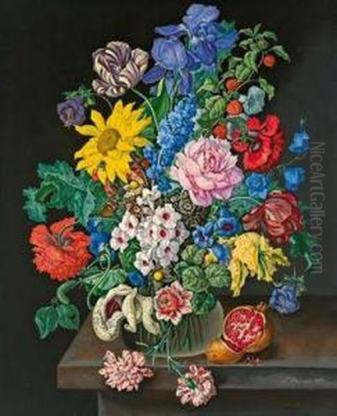 Groses Blumenstuck Mit Granatapfel Oil Painting by Sebastian Wegmayr