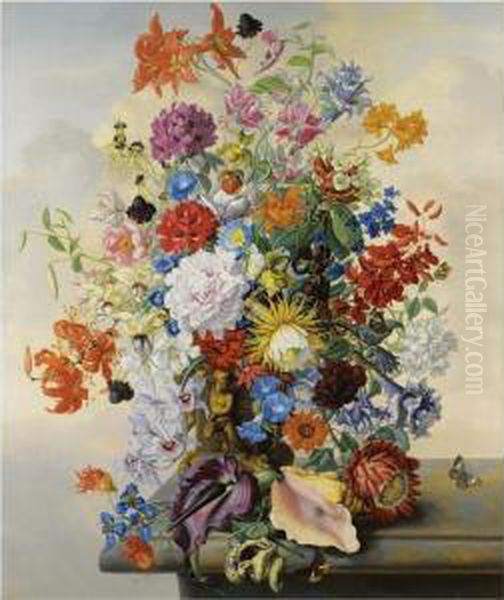 Grosses Blumenstuck (still Life Of Flowers) Oil Painting by Sebastian Wegmayr