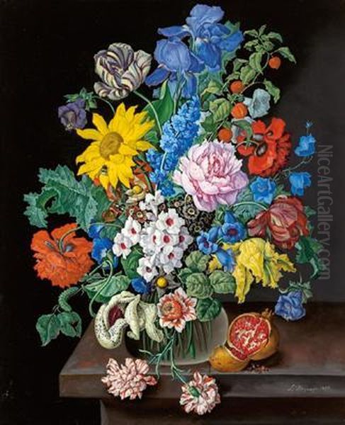 Grande Quadro Di Fiori Con Melegrane Oil Painting by Sebastian Wegmayr