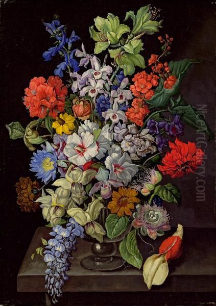 Blumenstillleben Oil Painting by Sebastian Wegmayr