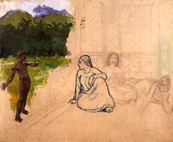 Tahitians at Rest (unfinished) 1891 Oil Painting by Paul Gauguin