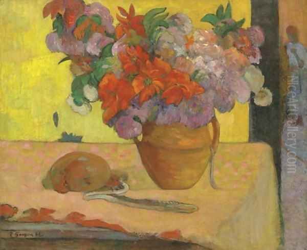 Vase de fleurs et gourde Oil Painting by Paul Gauguin