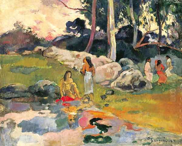 Femmes au bord de la riviere Oil Painting by Paul Gauguin