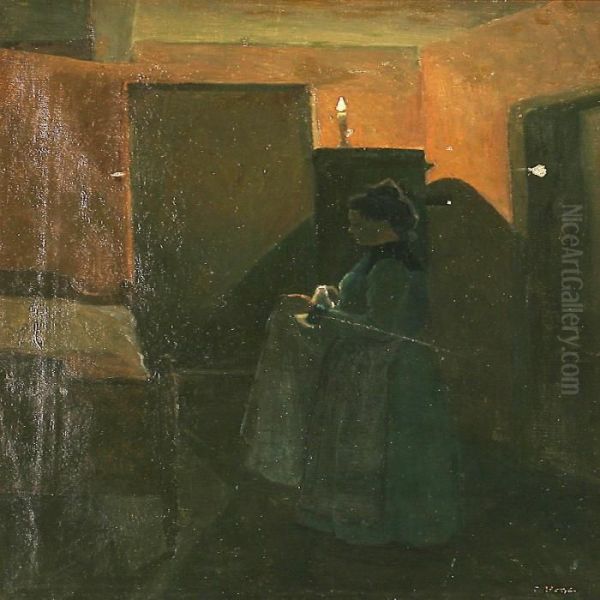 Interior Med Kvinde Oil Painting by Edvard Weie