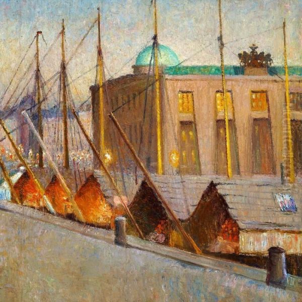 View Of Gammel Strand With Thorvaldsens Museum, Copenhagen Oil Painting by Edvard Weie