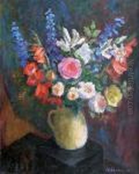 Bouquet De Fleurs Dans Un Interieur Oil Painting by Abraham Weinbaum