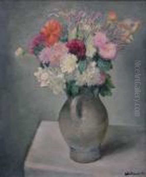 Bouquet De Fleurs Dans Une Cruche Grise (1933) Oil Painting by Abraham Weinbaum