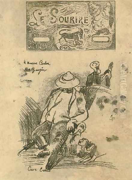 Cave Canis and Titre pour 'Le Sourire' (Beware of the Dog and Headpiece for 'Le Sourire') Oil Painting by Paul Gauguin