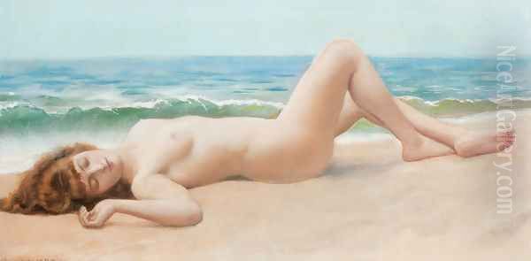 Nu Sur La Plage (Nude on the Beach) Oil Painting by John William Godward