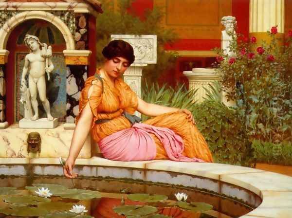 A Lily Pond Oil Painting by John William Godward