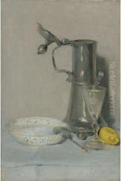 Still Life With Flagon, Glass And Bowl Oil Painting by Julian Alden Weir