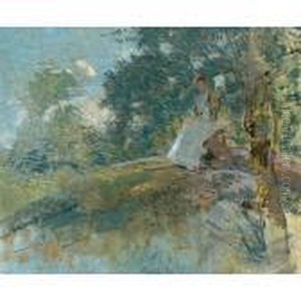 Landscape With Seated Figure Oil Painting by Julian Alden Weir