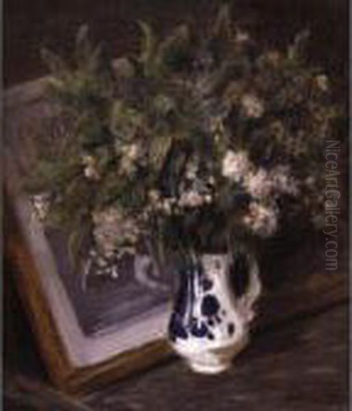 Flowers In A Delft Jug Oil Painting by Julian Alden Weir