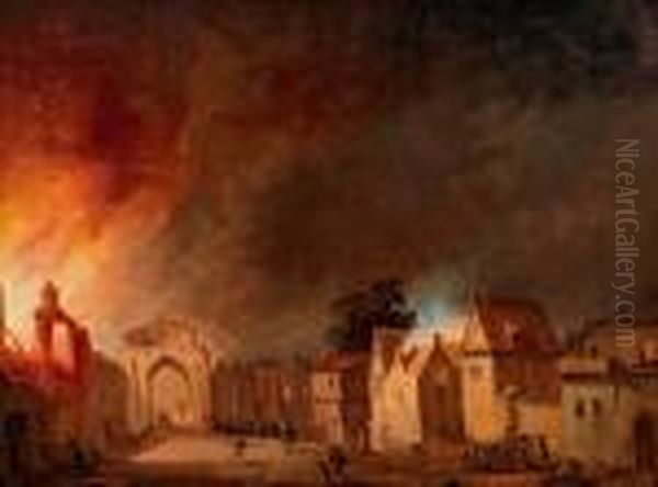 Incendio Notturno In Una Citta Oil Painting by Franz Edmund Weirotter