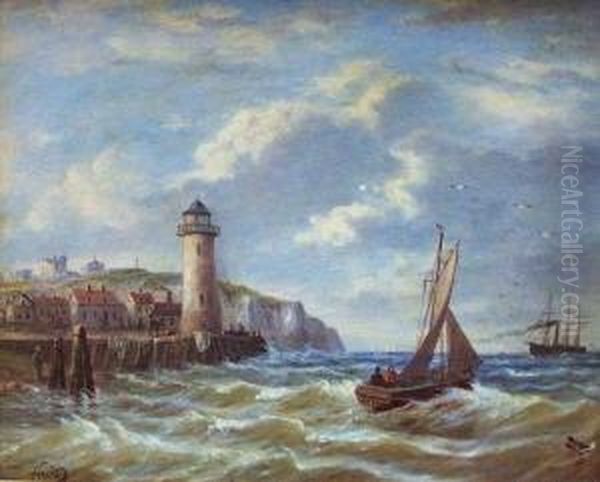 Segelschiffe Vor Kustenlandschaft Mit Haus- Und Figurenstaffage Oil Painting by Johann Baptist Weiss