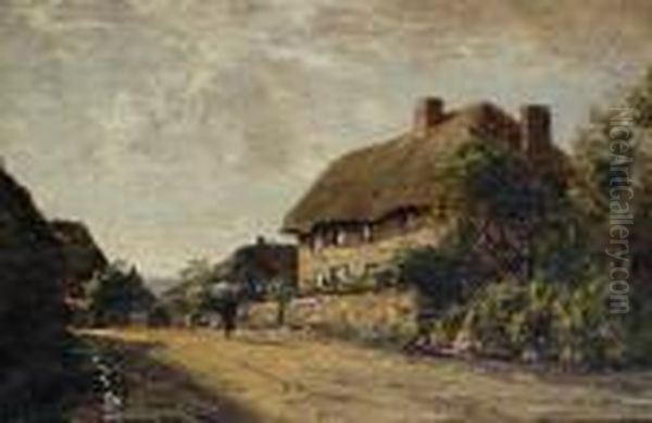 A Village Scene, Possibly Amberley Oil Painting by Jose Weiss