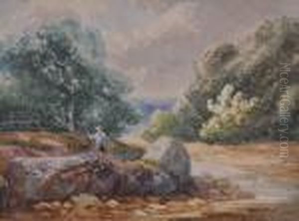 Fishermen Beside A Mountainstream Oil Painting by Jose Weiss