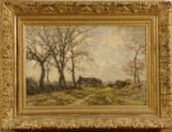 Winter Landscape Scene With Figure And Cottage Oil Painting by Jose Weiss