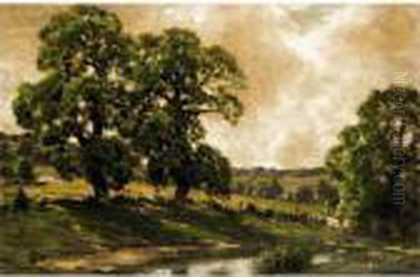 Landscape With Cattle Grazing Oil Painting by Jose Weiss