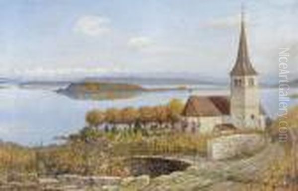 Kirche Von Ligerz Am Bielersee. Oil Painting by Rudolf Johann Weiss