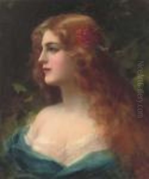 A Red-haired Beauty Oil Painting by Rudolf Johann Weiss