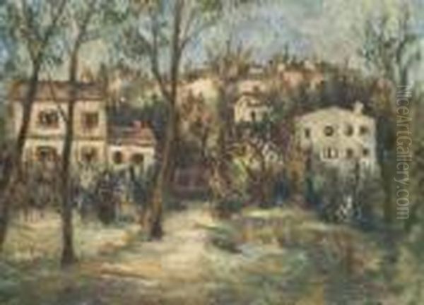 Village Oil Painting by Leon Weissberg