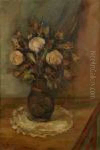 Vase De Roses Oil Painting by Leon Weissberg