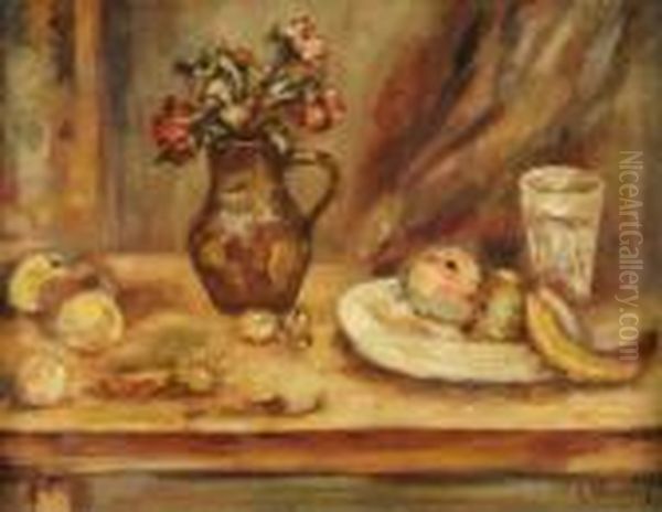 Nature Morte Aux Fleurs Et Aux Fruits Oil Painting by Leon Weissberg