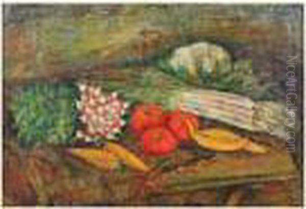 Nature Morte A La Botte De Radis Et Aux Asperges Oil Painting by Leon Weissberg