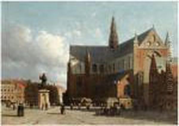 A View Of The Grote Markt With The Sint Bavo Cathedral, Haarlem Oil Painting by Jan Weissenbruch