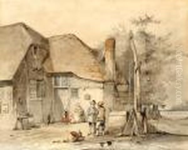 Figures Near A Waterwell Oil Painting by Jan Weissenbruch