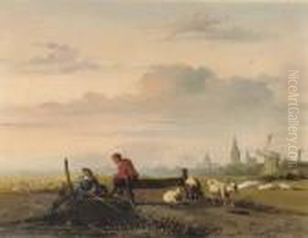 Fishing On A Lazy Afternoon Oil Painting by Jan Weissenbruch