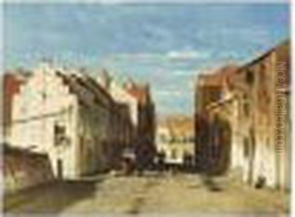 Figures In The Streets Of Rhenen Oil Painting by Jan Weissenbruch