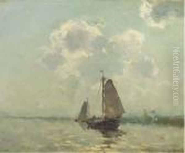 Ringvaart: Sailing Down The River Oil Painting by Willem Johannes Weissenbruch