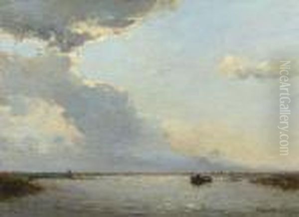 A Fisherman In A Rowing Boat In The Polder Oil Painting by Willem Johannes Weissenbruch