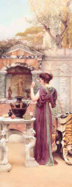 At the Garden Shrine, Pompeii Oil Painting by John William Godward