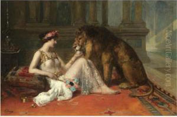 Her Favourite Pet Oil Painting by Adolphe Weisz