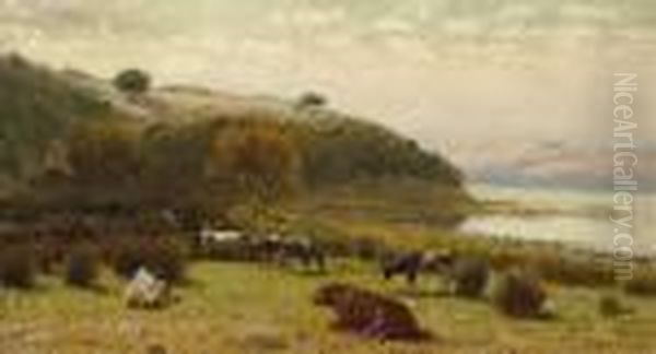 Cattle Grazing Along The Shoreline Oil Painting by Ludmilla P. Welch