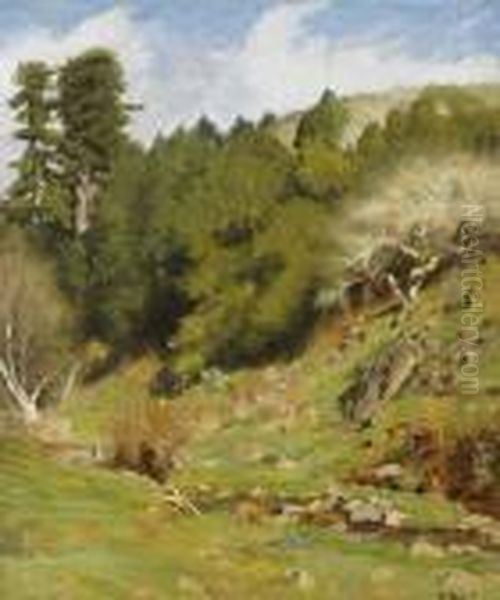 A Stream Through The Hills Oil Painting by Thaddeus Welch