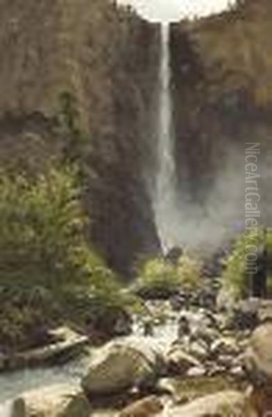 Summer Stream And Cascading Falls Oil Painting by Thaddeus Welch