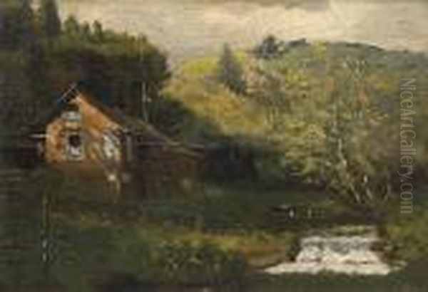 The Marin Coastline, 1897; A Cabin By A Creek (a Pair) Oil Painting by Thaddeus Welch