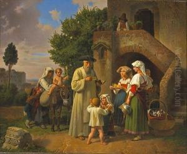 The Hermit Of Terracina Distributing Alms Oil Painting by Theodor Leopold Weller