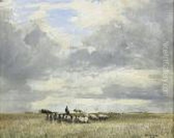 Sheep In A Landscape Oil Painting by William Page Atkinson Wells