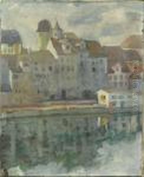 Limmatstadt - Zurich. Oil Painting by Albert Welti