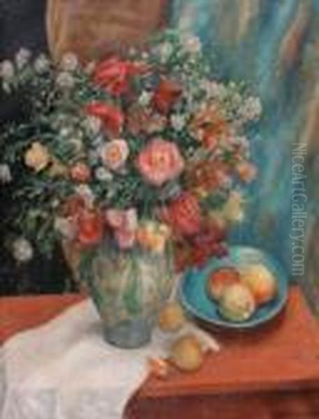 Nature Morte Aux Fleurs Et Aux Fruits Oil Painting by Albert Wenbaum